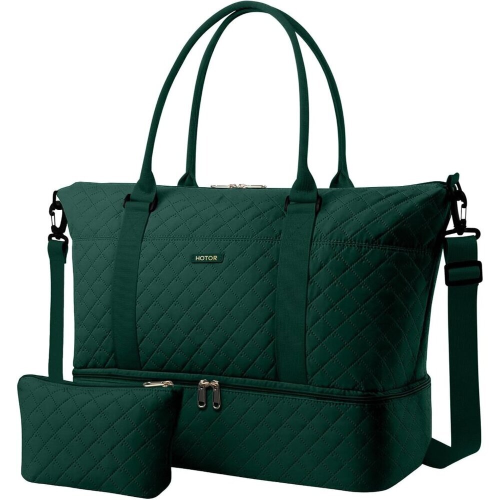 Hotor Women Dark Green Large Overnight With Shoe Compartment Travel Duffel Bag